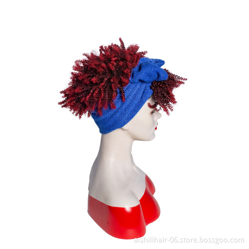 Wholesale vendors headband wigs ombre burgundy to red kinky curly heat resistant headband synthetic hair wigs for black women